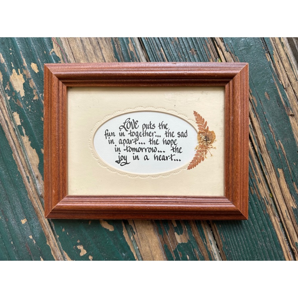 Alice Moore Gallery Vintage Framed Calligraphy Art Pressed Flowers 7x9 Frame